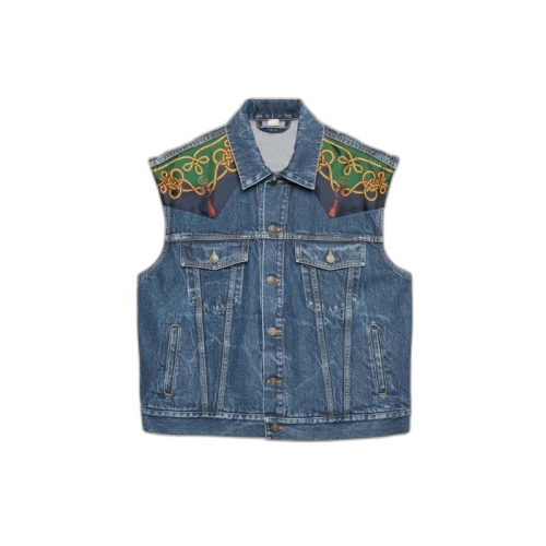 Gucci Silk Scarf-Panelled Denim Vest Blue