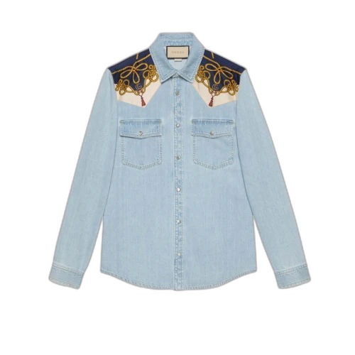 Gucci Chain Print Panelled Shirt Light Blue