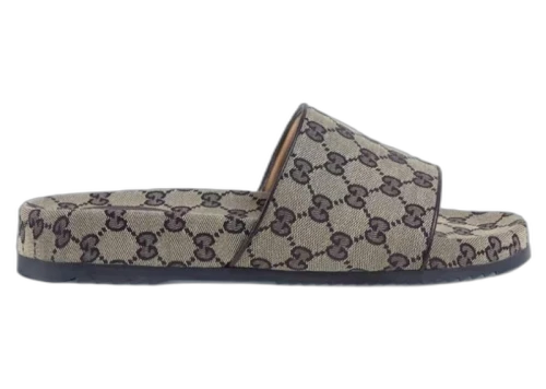 Gucci GG Slide Sandal Beige Blue Monogram