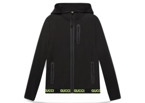 Gucci Logo-Print Hooded Technical Jacket Black Yellow