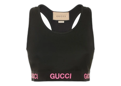 Gucci Logo Jacquard Crop Top Black Pink