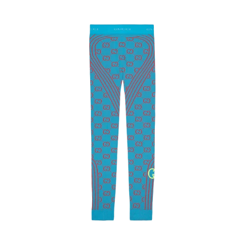 Gucci GG Jacquard Tubular Jersey Leggings 'Turquoise/Red'