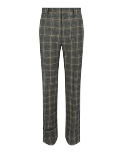 Gucci Linen Wool Plaid Pants Grey Beige