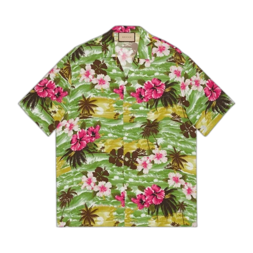 Gucci Printed Bowling Shirt Green/Fuchsia
