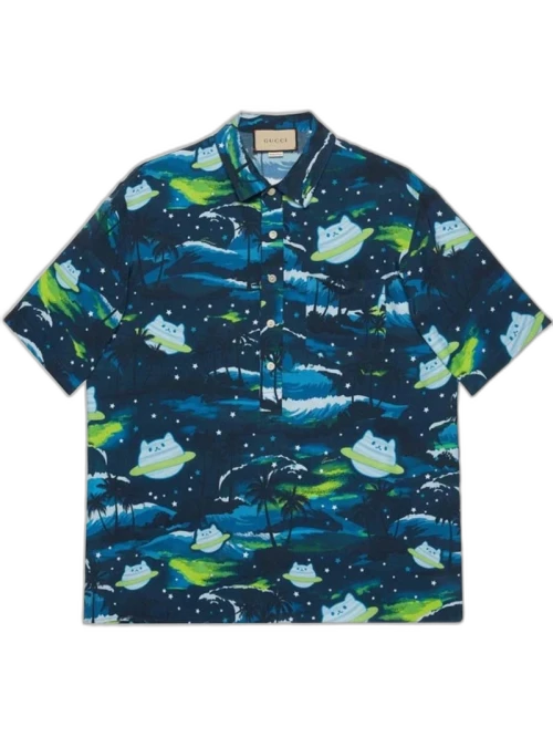 Gucci Abstract-Print Short-sleeved Shirt Blue