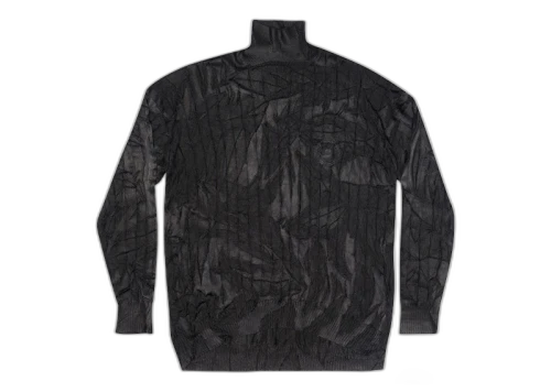 Balenciaga Creased Oversized Silk Rib Knit Turtleneck Black