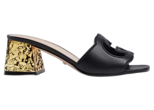 Gucci Interlocking G Leather Sandals Black Golden (Women's)