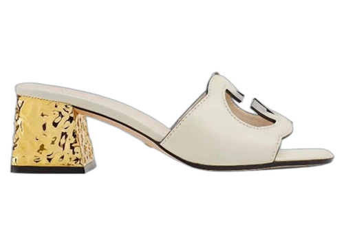 Gucci Interlocking G Leather Sandals White Golden (Women's)