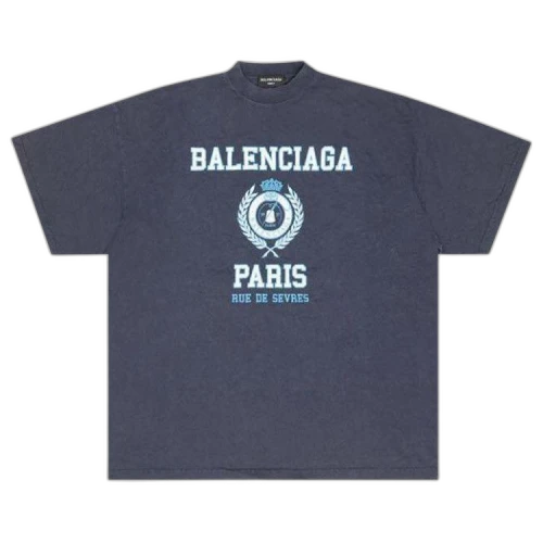 Balenciaga College Crest Oversized T-Shirt 'Navy'