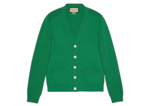 Gucci Logo Patch Button Fastening Cardigan Green