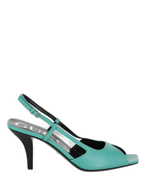 Gucci Peep Toe Leather Slingback Heels Teal (Women's)