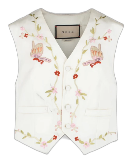 Gucci Butterfly Embroidered Vest White