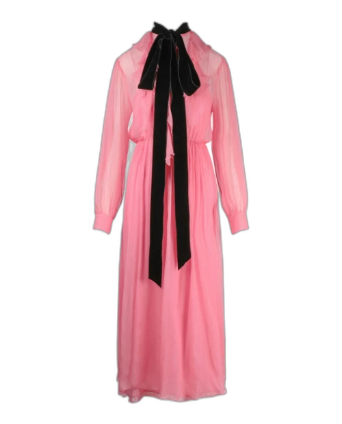 Gucci Ruffled Silk Long Sleeve Dress Pink