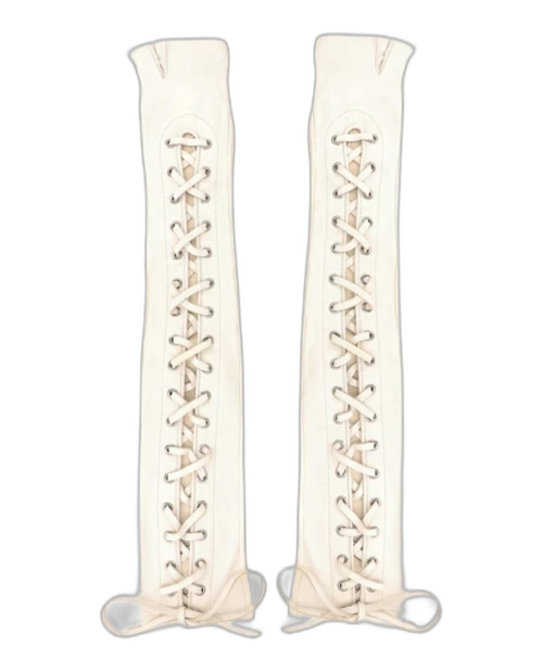 Gucci Frisco Lace-Up Fingerless Gloves White
