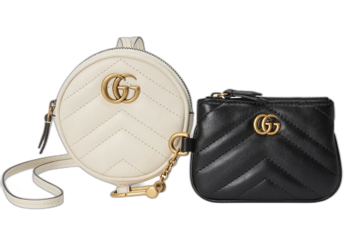 Gucci Marmont Coin Purse And Key Case Chevron Matlasse White/Black