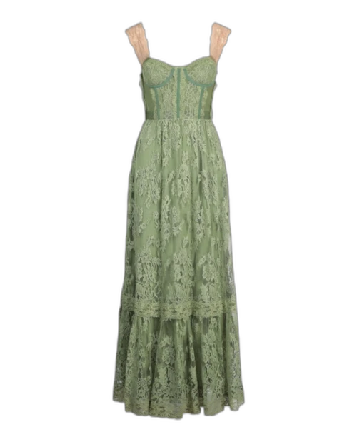 Gucci Sleeveless Lace Corset Tiered Dress Green