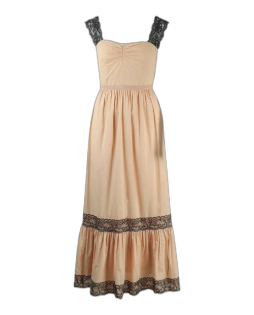Gucci Sleeveless Lace Trimmed Maxi Dress Beige Black