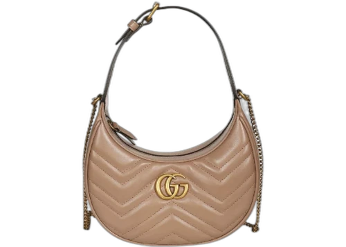 Gucci GG Marmont Half Moon Shaped Mini Shoulder Bag Dusty Pink