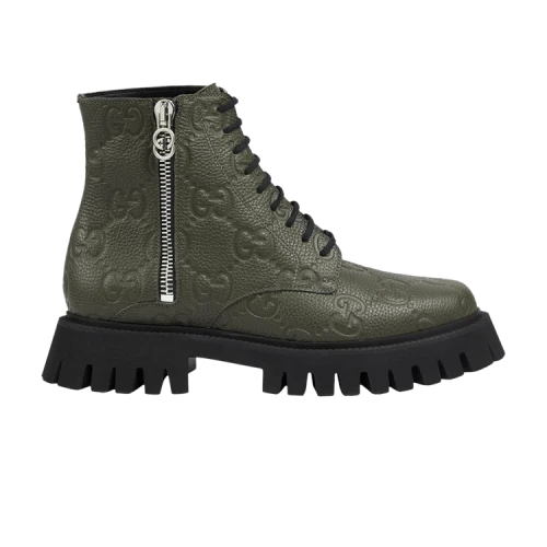 Gucci Leather Ankle Boot 'GG Monogram - Dark Vintage Olive'