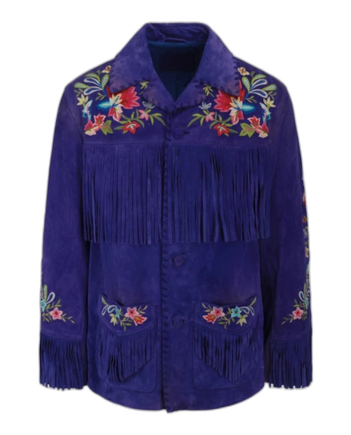 Gucci Floral Embroidered Suede Jacket Pink