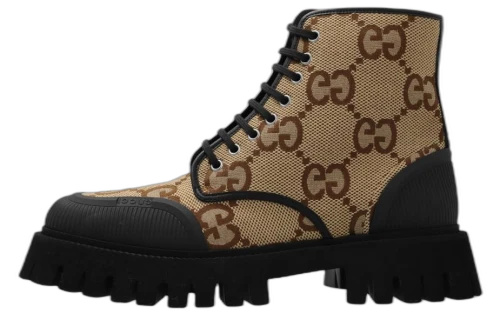 Gucci Lace Up Boot Maxi GG Camel