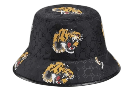 Gucci GG Tiger Print Bucket Hat Black