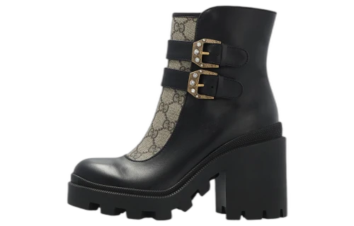 Gucci Buckles Ankle Boots Black Beige (Women's)