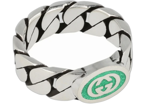 Gucci Sterling Silver Interlocking G Ring Silver/Green