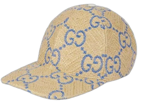 Gucci GG Raffia Effect Baseball Hat Blue/Beige