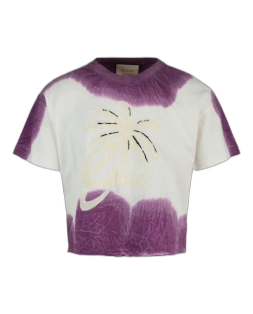 Gucci Sequin Graphic Cropped T-Shirt Purple/White