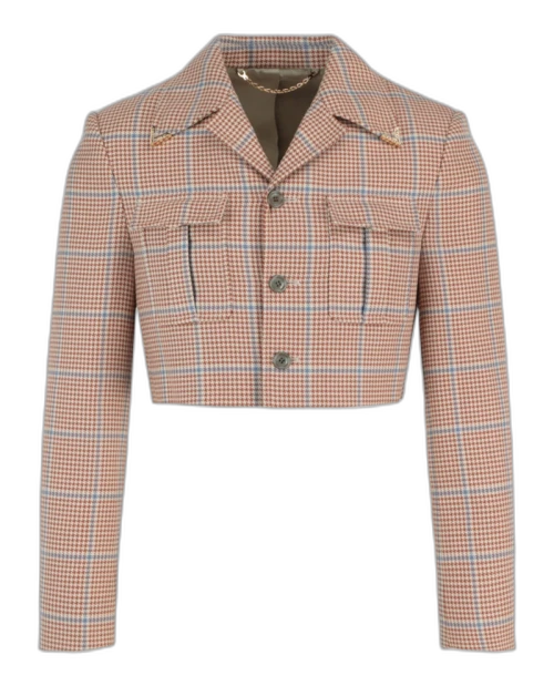 Gucci Cropped Houndstooth Jacket Medium Brown