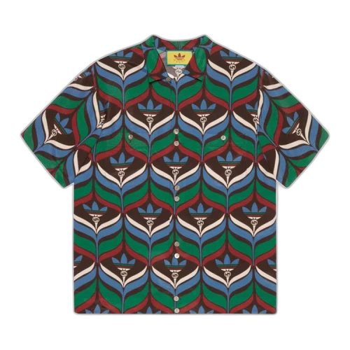 Gucci x adidas Trefoil Print Bowling Shirt 'Brown/Green'