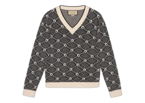 Gucci Slim-Fit Patterned Sweater Black White