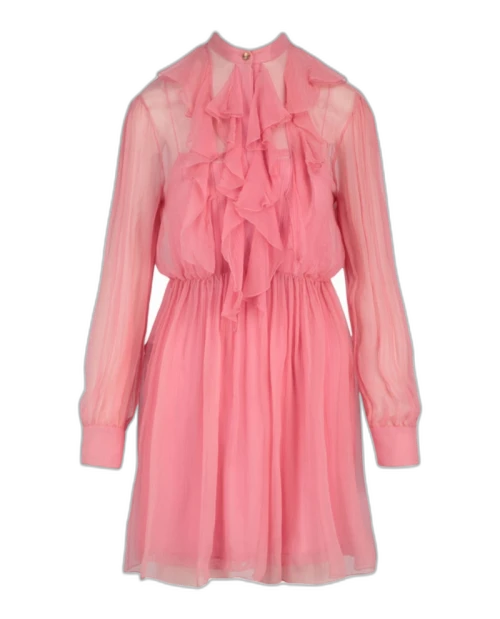 Gucci Chiffon Ruffled Mini Dress Pink