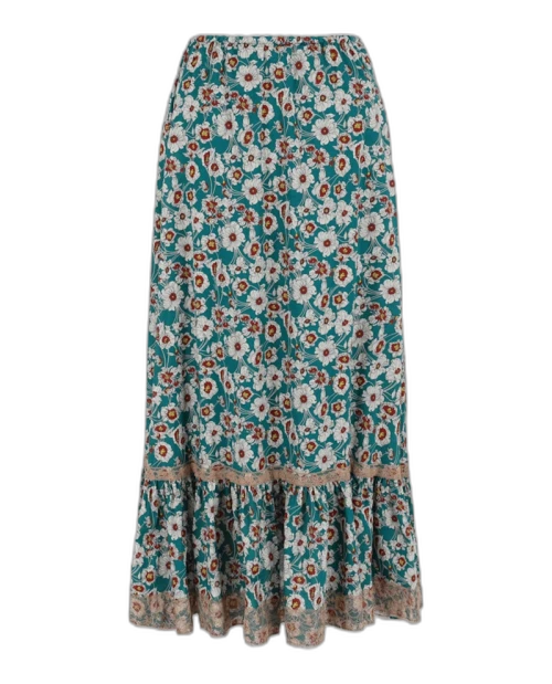 Gucci Lace-Trimmed Floral Maxi Skirt Blue
