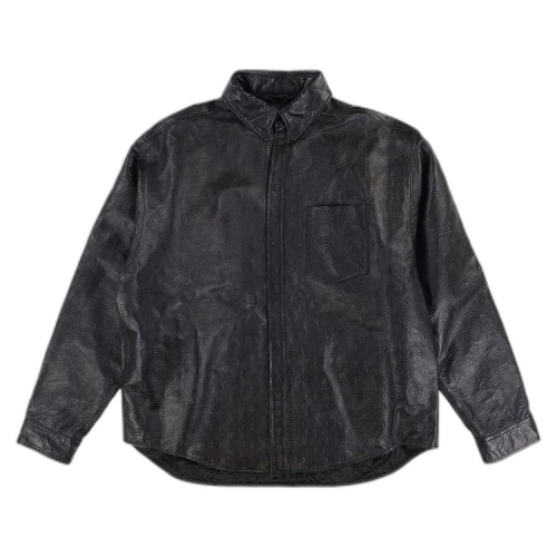 Balenciaga Embossed BB Monogram Logo Leather Overshirt 'Black'