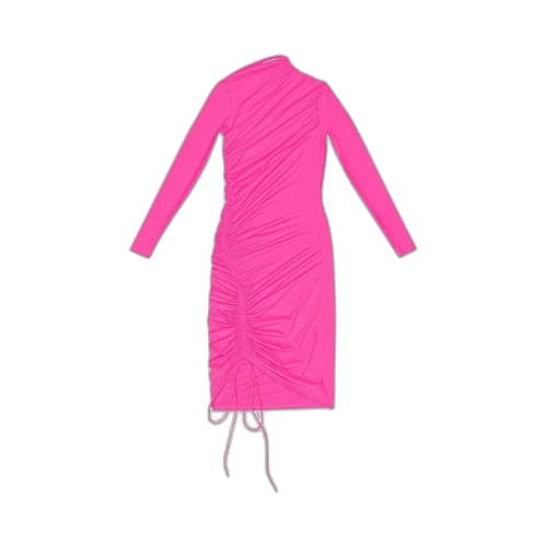 Balenciaga Women's Ruched Mini Dress Pink Fluorescent