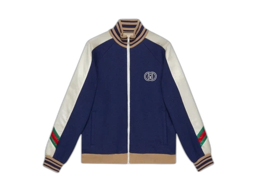 Gucci Wool Jersey Zip Jacket Blue