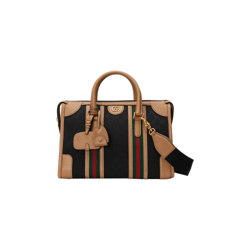 Gucci Bauletto Medium Top Handle Bag 'Black/GG Canvas'