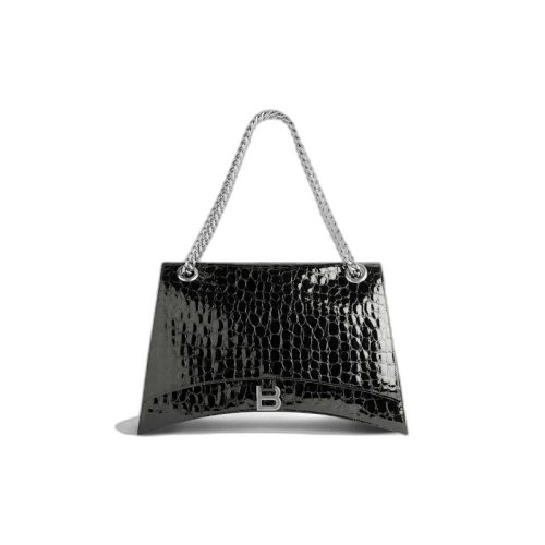 Balenciaga Womens Crush Large Chain Crocodile Embossed Bag Black