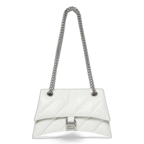 Balenciaga Crush Small Quilted Chain Shoulder Bag Optic White