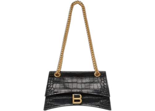 Balenciaga Crush Chain Shoulder Bag Small Crocodile Embossed Black