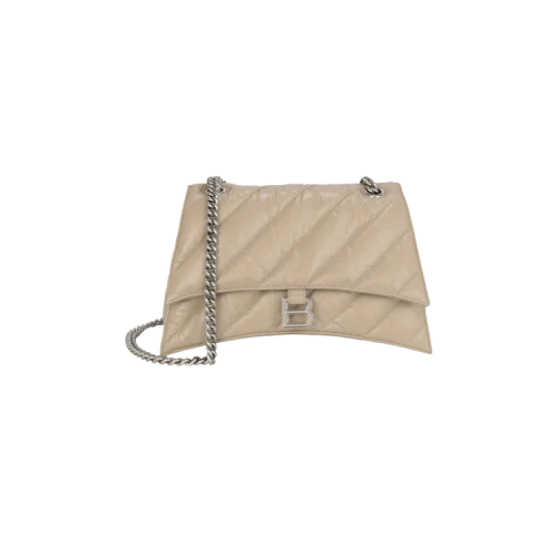 Balenciaga Crush Quilted Chain Shoulder Bag Taupe