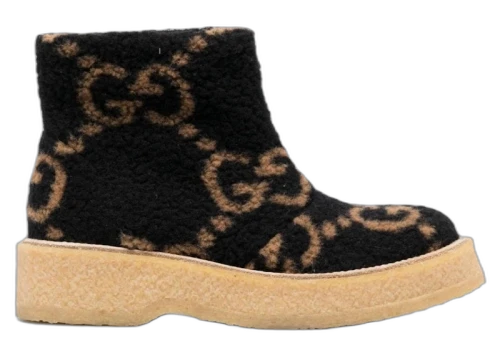 Gucci GG Supreme Faux-shearling Boots Black Beige