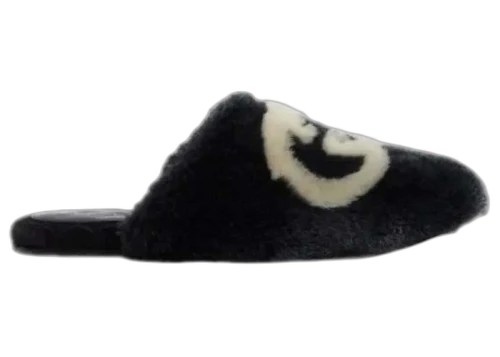 Gucci Interlocking G Faux-Fur Slippers Black White (Women's)