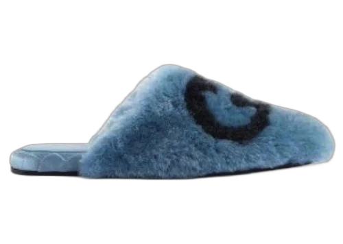 Gucci Interlocking G Faux-Fur Slippers Blue Black (Women's)
