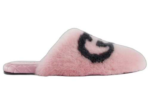 Gucci Interlocking G Faux-Fur Slippers Pink Black (Women's)