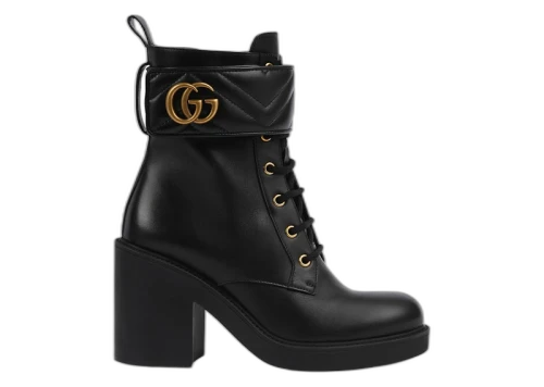 Gucci GG Strap Matelasse Quilted Leather Ankle Boots Black (Women's)