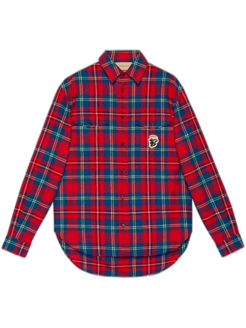 Gucci Tartan Skunk-Patch Shirt Red