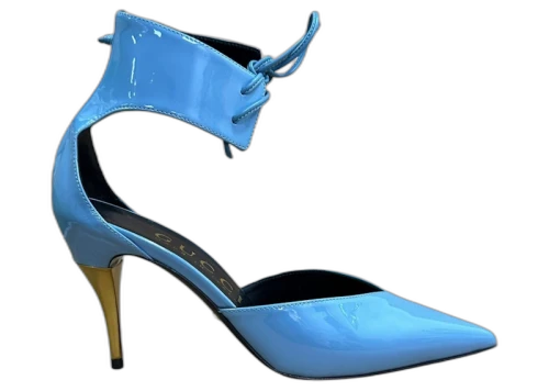 Gucci High Heel Pump Patent Leather with Ankle Cuff Blue (Women's)